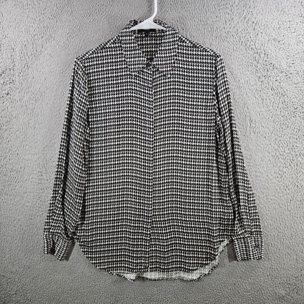 Theory Sunaya O Houndstooth Viscose Button Down Blouse Black White Tan Small